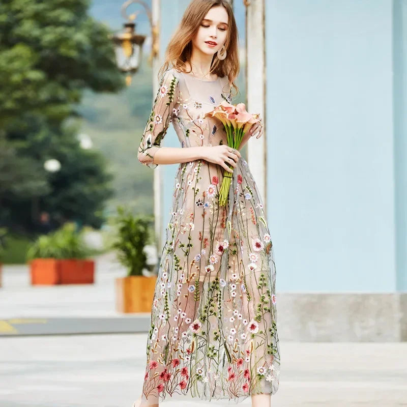Damen Partykleid 2025 - Elegant Party Dress Bohemian Summer Seaside Resort Beach Long Skirt