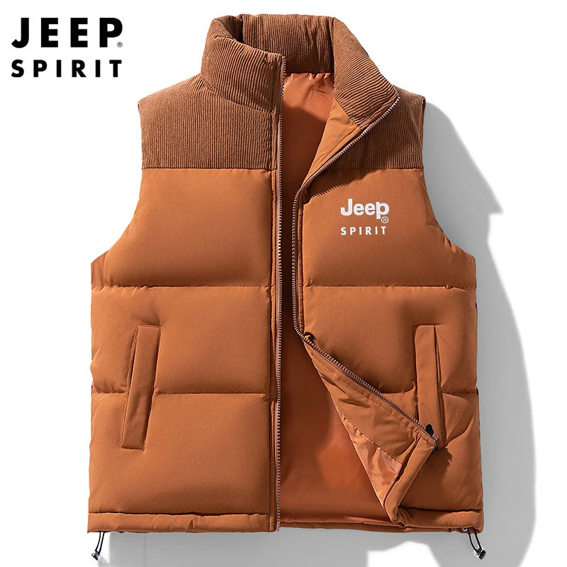 JEEP SPIRIT Herren Stehkragen Weste - Größe Regulär, Material Baumwolle, Gewicht Leicht
