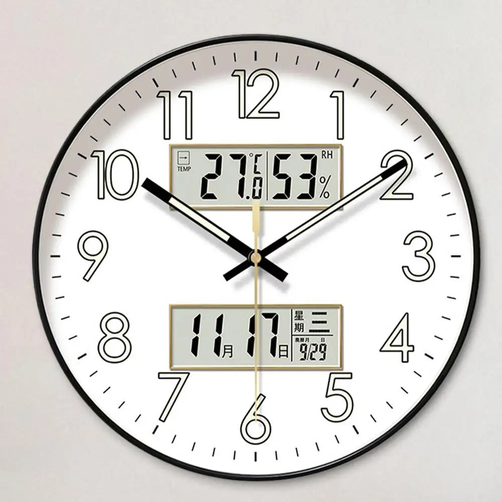 Modern Design Clock Silent Non Ticking Round Luminous Wall Clock with Calendar Large Digital Display Night Light Wall Clock