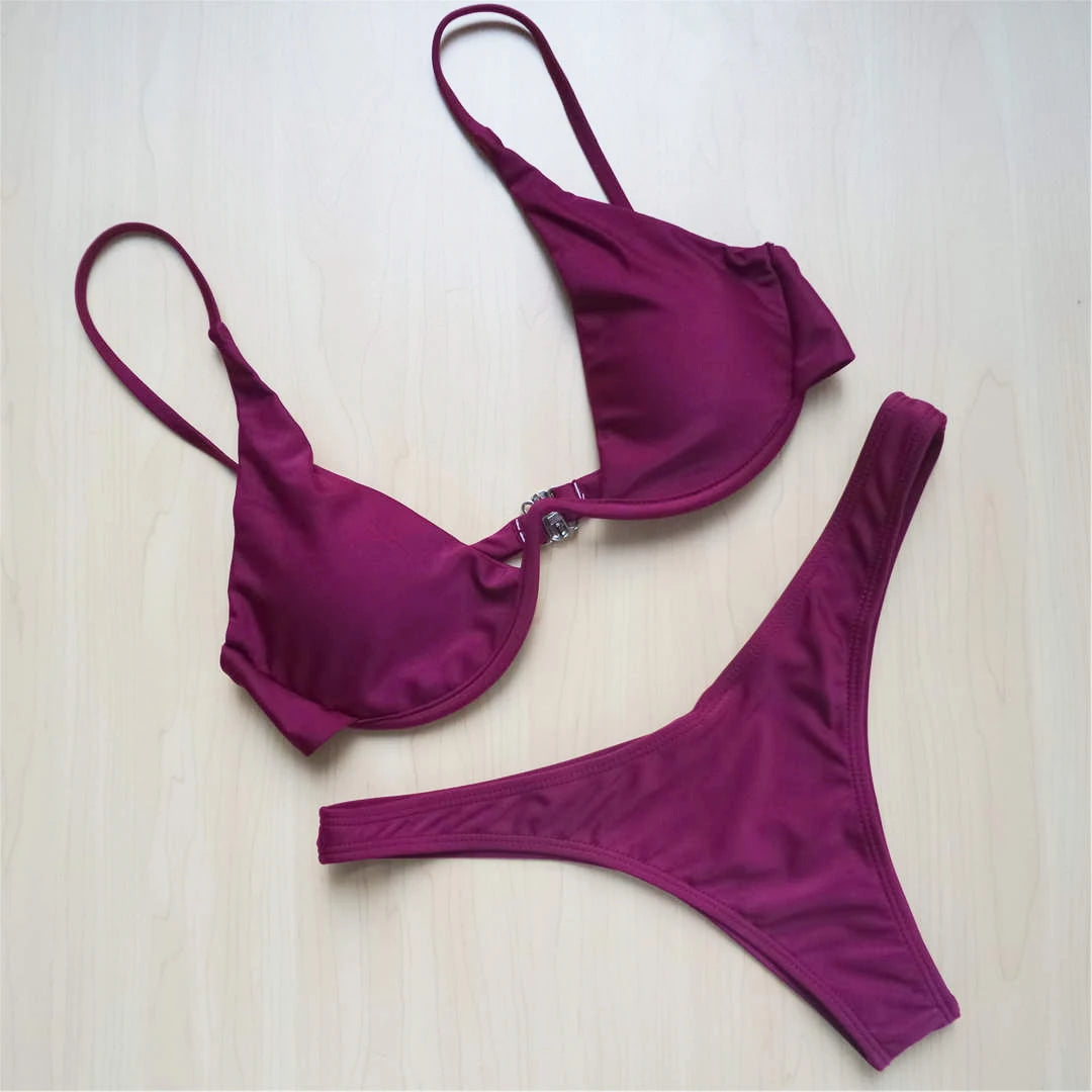 V-bar Bügel Bikini S-XL Damen Schwimmanzug Underwire-Technologie Low Waist Zweiteilig V-Form Bügel Polyester Spandex