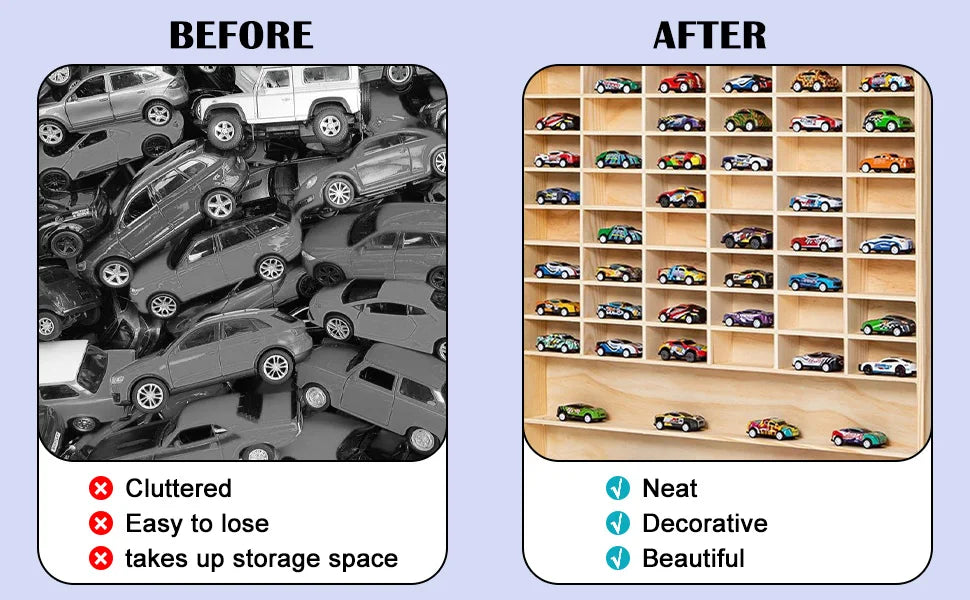 NONED Massivholz Auto Modell Box 60 Fächer Wandmontage 58,5x64,5 cm