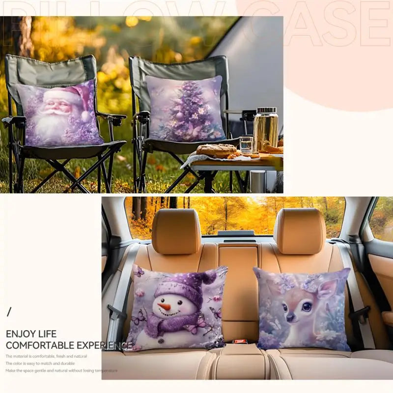 Purple Christmas Decoration Cushion Pillowcase Printed Polyester 45x45cm Throw Pillowcover Decorative Sofa Cushion Pillowslip