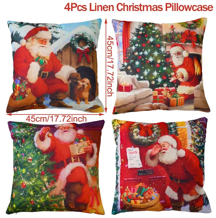 4pcs Christmas Cushion Cover Pillowcase Merry Christmas Decoration Linen Pillow Cases Home 2025 Xmas Gifts Pillow Covers 2026