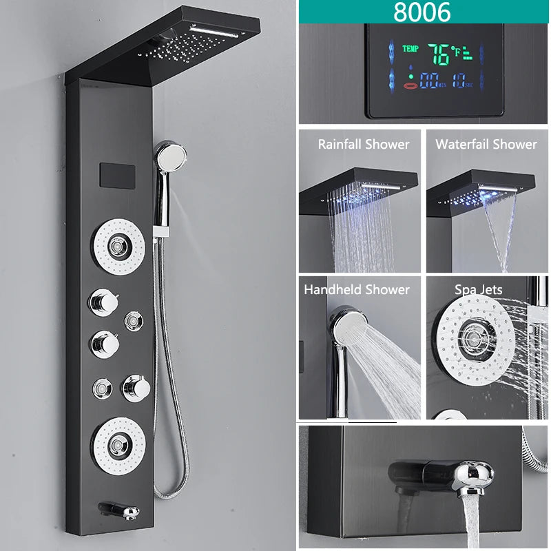 LED Duschsystem mit Temperaturanzeige - Regendusche Set mit Massage & SPA Funktion