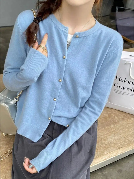 SDFBKCN Cardigan O-Kragen Strick Mit Knopfverschluss - Größe M Bis XL, Material Polyester, Länge Regular