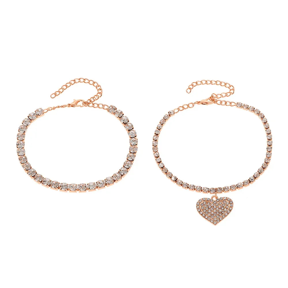Mode Strass Kette Fußkettchen für Damen - Luxus Glänzende Knöchel Armband am Bein - Weiblich Hochzeit Party Schmuck Fuß Accessoires