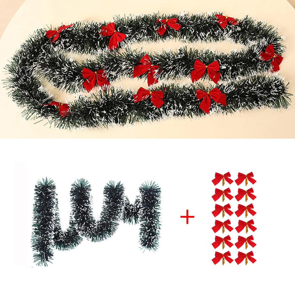 2M Weihnachtsgirlande-Dekoration, grüne Weihnachtsbaumschmuck, DIY-Girlande mit Schleife, Weihnachtsdekoration für Zuhause