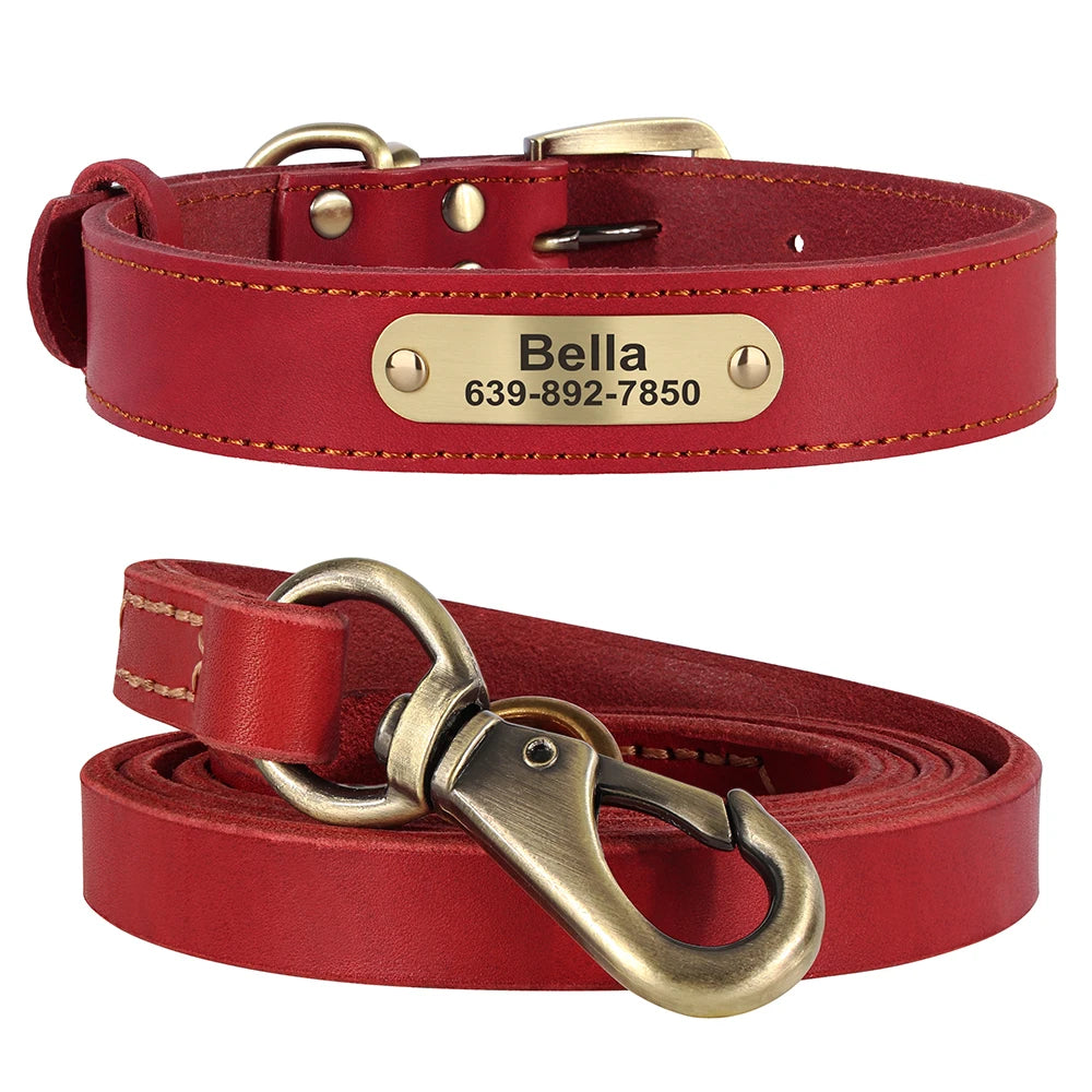 Echtes Leder Hund Halsband Leine Set Personalisiert Haustier Halsband Mit Leine Kostenlose Gravur Namensschild Für Kleine Mittlere Große Hunde