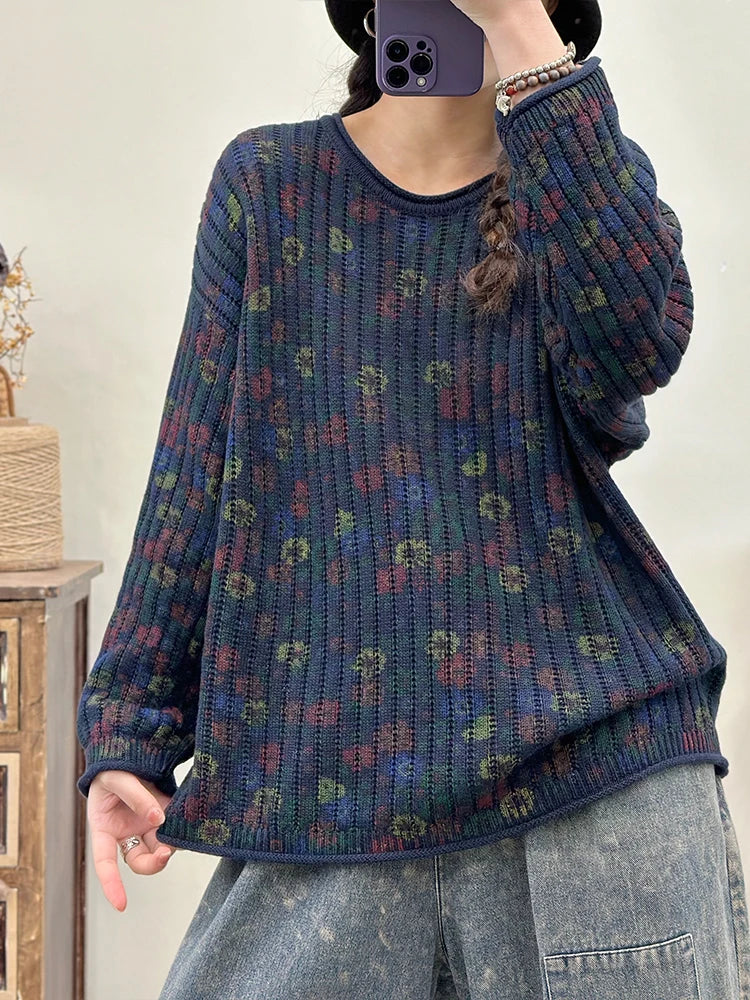 Amax LuluE Pullover Bedruckt Winter OAusschnitt-XL Baumwolle