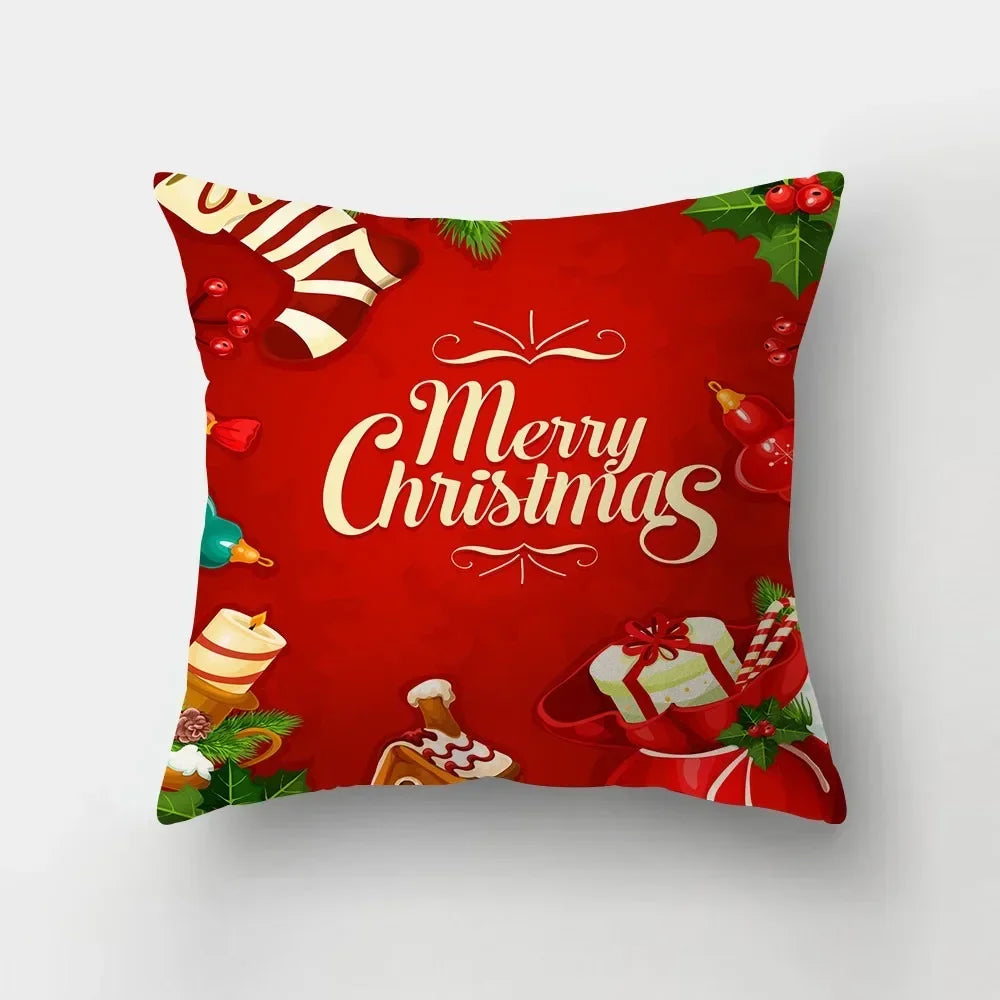 Christmas red theme throw pillow cover with short plush print living room sofa decoration cushion cover pillow covers decorative