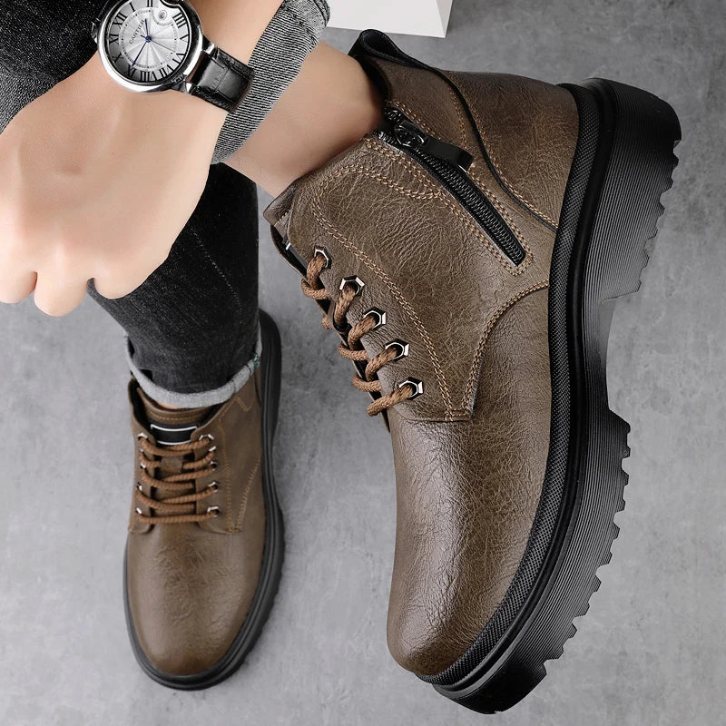 YEISNDOOCN Ghete de toamnă pentru bărbați, cu gleznă, cu vârf înalt - Mărime variabilă, toc plat, partea superioară din piele