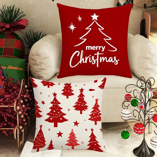 Christmas Tree Snowflake Print Pillowcase Merry Christmas Decorations Room Decor Flax Pillow Case Room Decoration Pillow Cover