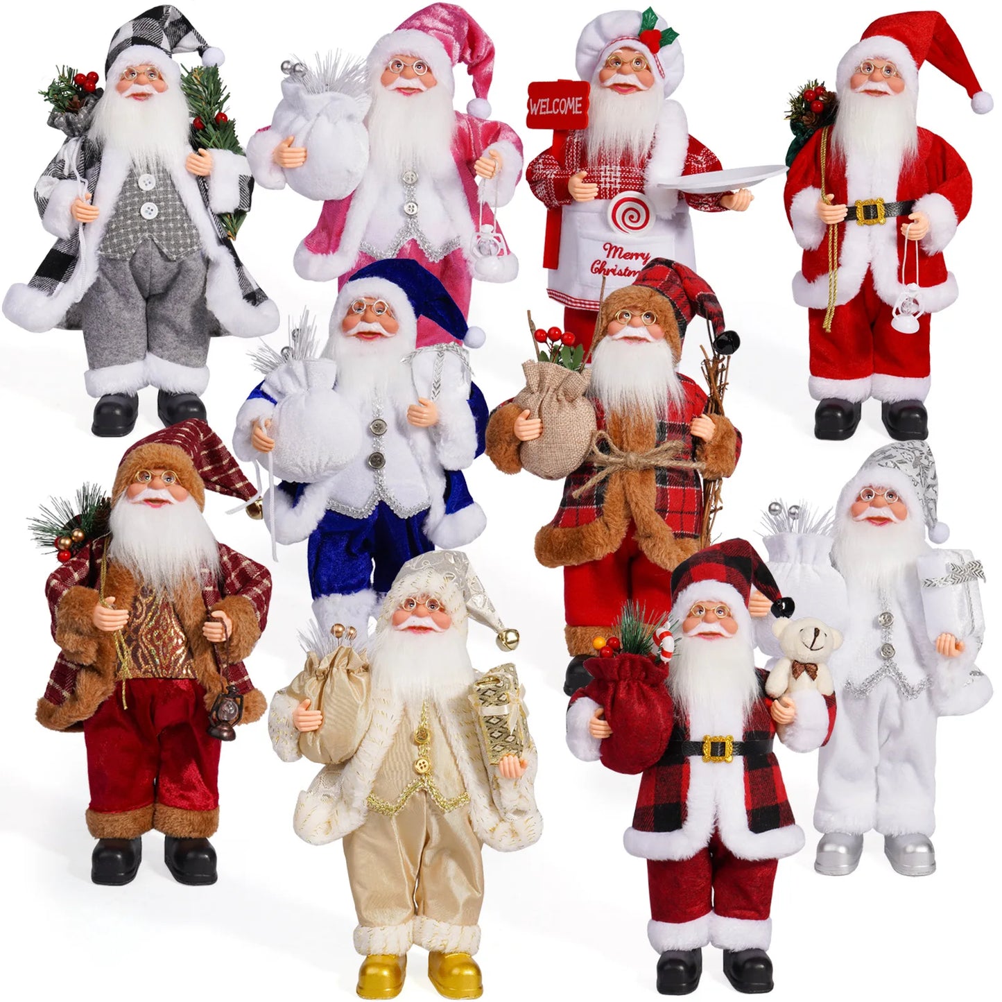 Uflower Weihnachtsmann Puppe Traditionelle Deko - Größe 25 cm, Material Polyester