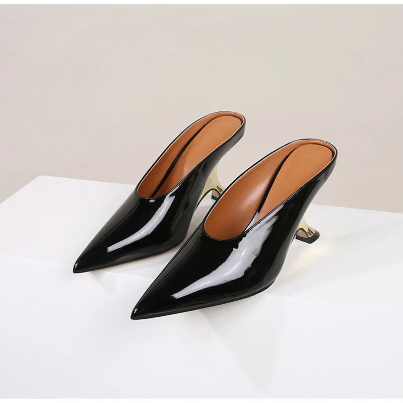 Elegant Pointed Toe Women Slippers Shoes Designer Shallow Fashion Spring Autumn Wedges High Heels Banquet Mule Zapatos De Mujer