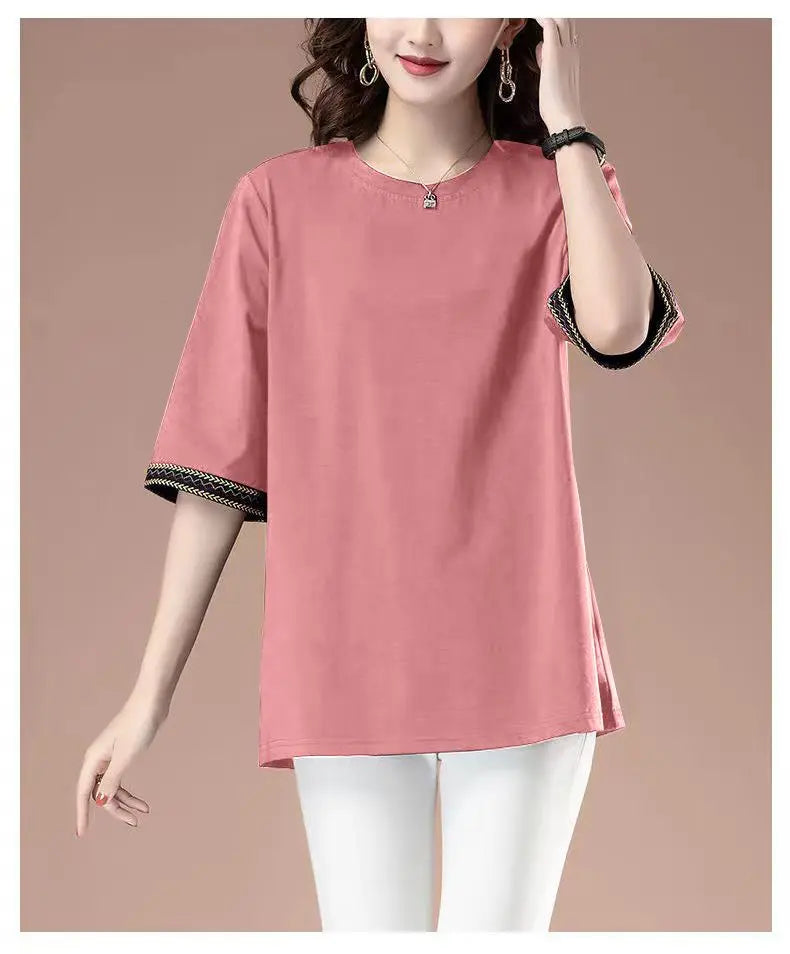 Short-sleeved T-shirt for women spring and summer new loose mid-sleeved sweatshirt mid-length top