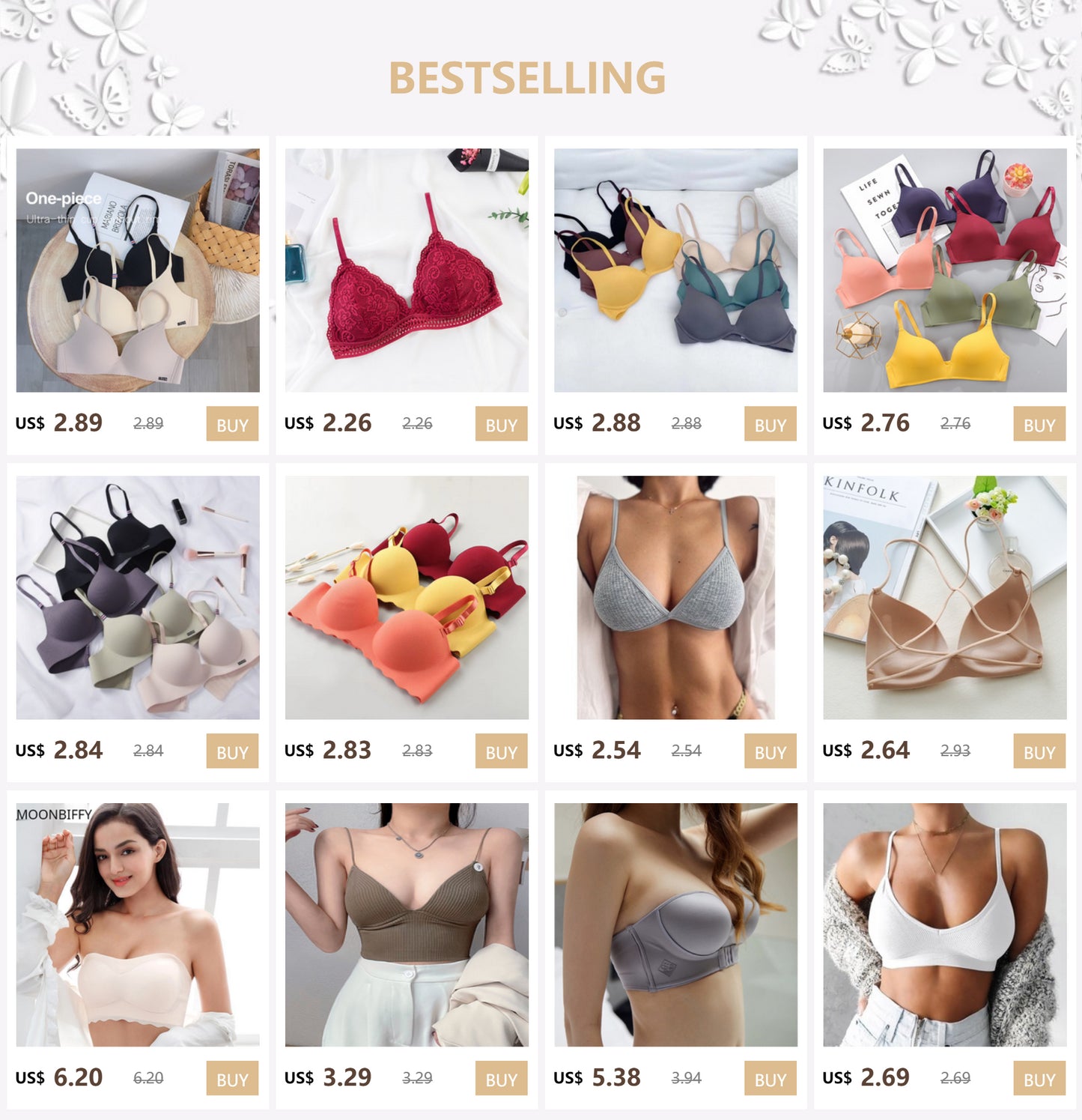 Damen Bralette 2025 - Blumen-Spitzen BH mit tiefem V-Ausschnitt & Push-Up Effekt