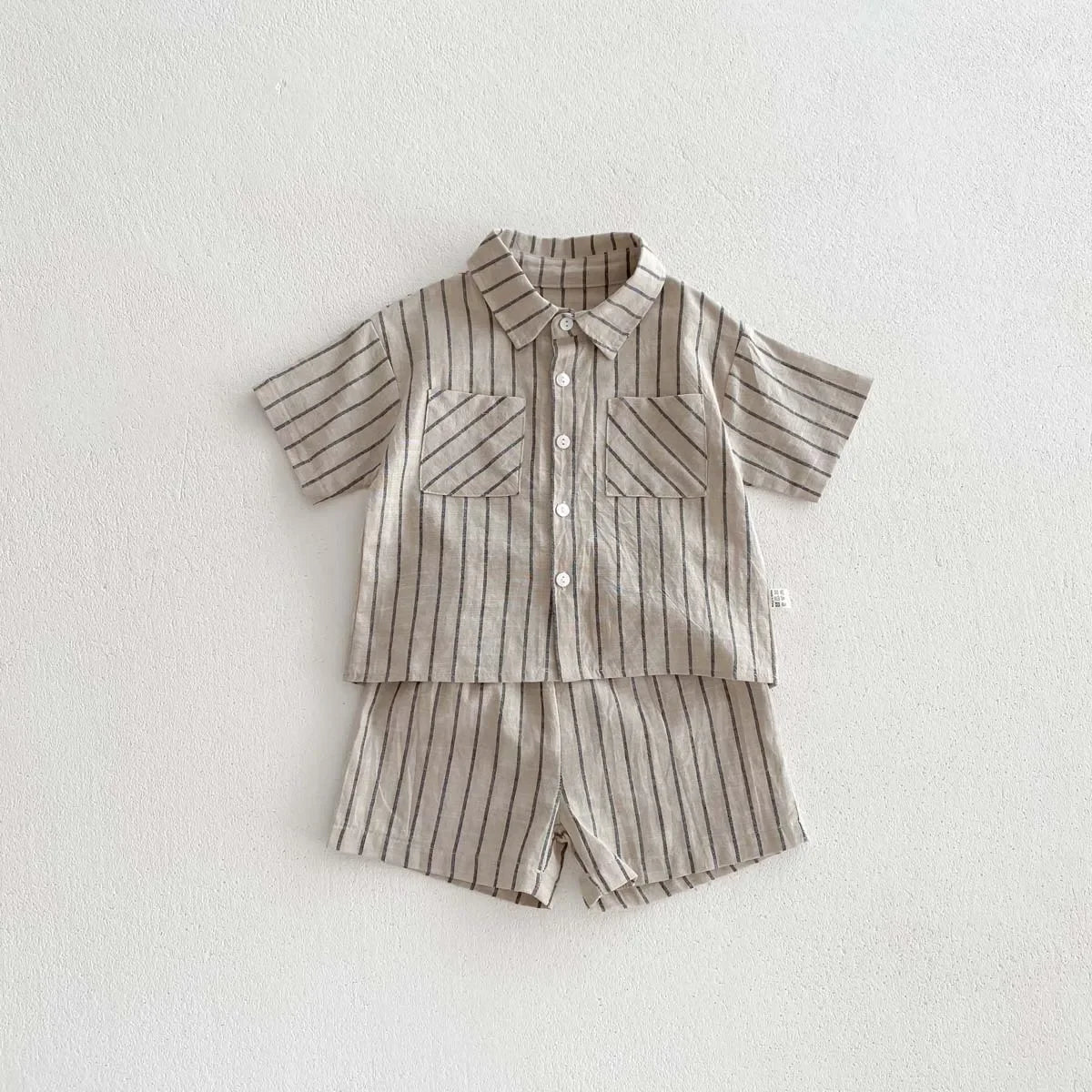 Children Korean Style Retro Striped Short Sleeve Shirt+Shorts Set for Toddler Boys Girls Baby Summer Thin Casual Fashion Outfit