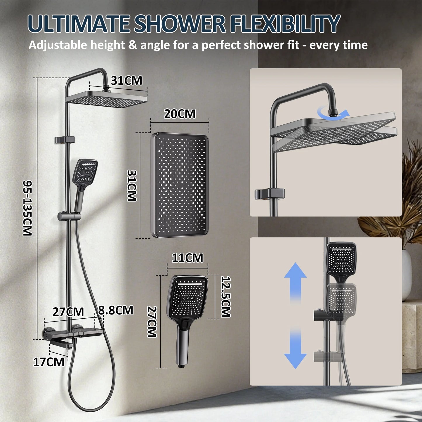 NONEM Badezimmer Wasserhahn-Set Klappbarer Auslauf 180°-Höhenverstellbar Messing