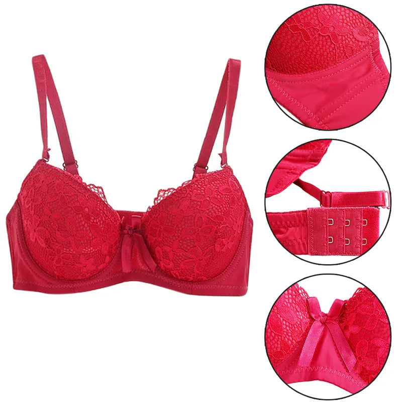 BH 2025: Ladies Sexy Lace Push Up Bra with Underwire Bow Bralette - Female Underwear Lingerie Adjustable Straps Gathered Brassiere 2024 Collection