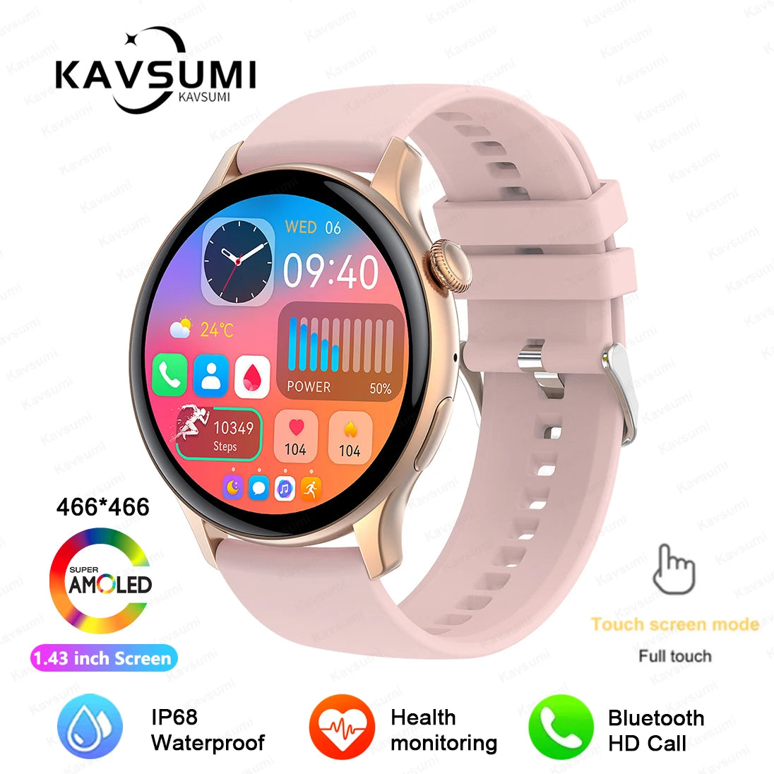NFC Smartwatch AMOLED HD GPS - 220–300 mAh, 1,43 Zoll Display, 5 Tage Akku