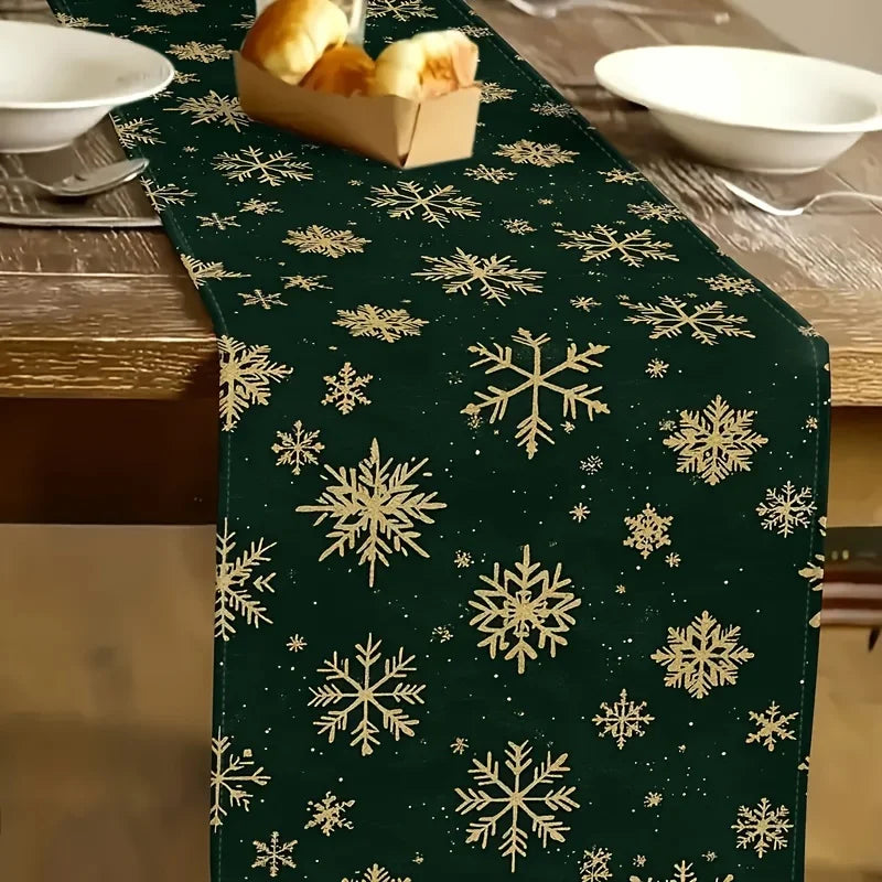 1pc Festive Christmas Table Runner Golden Snowflakes Indoor and Outdoor Dining Parties New Year'S and Holiday Decorations