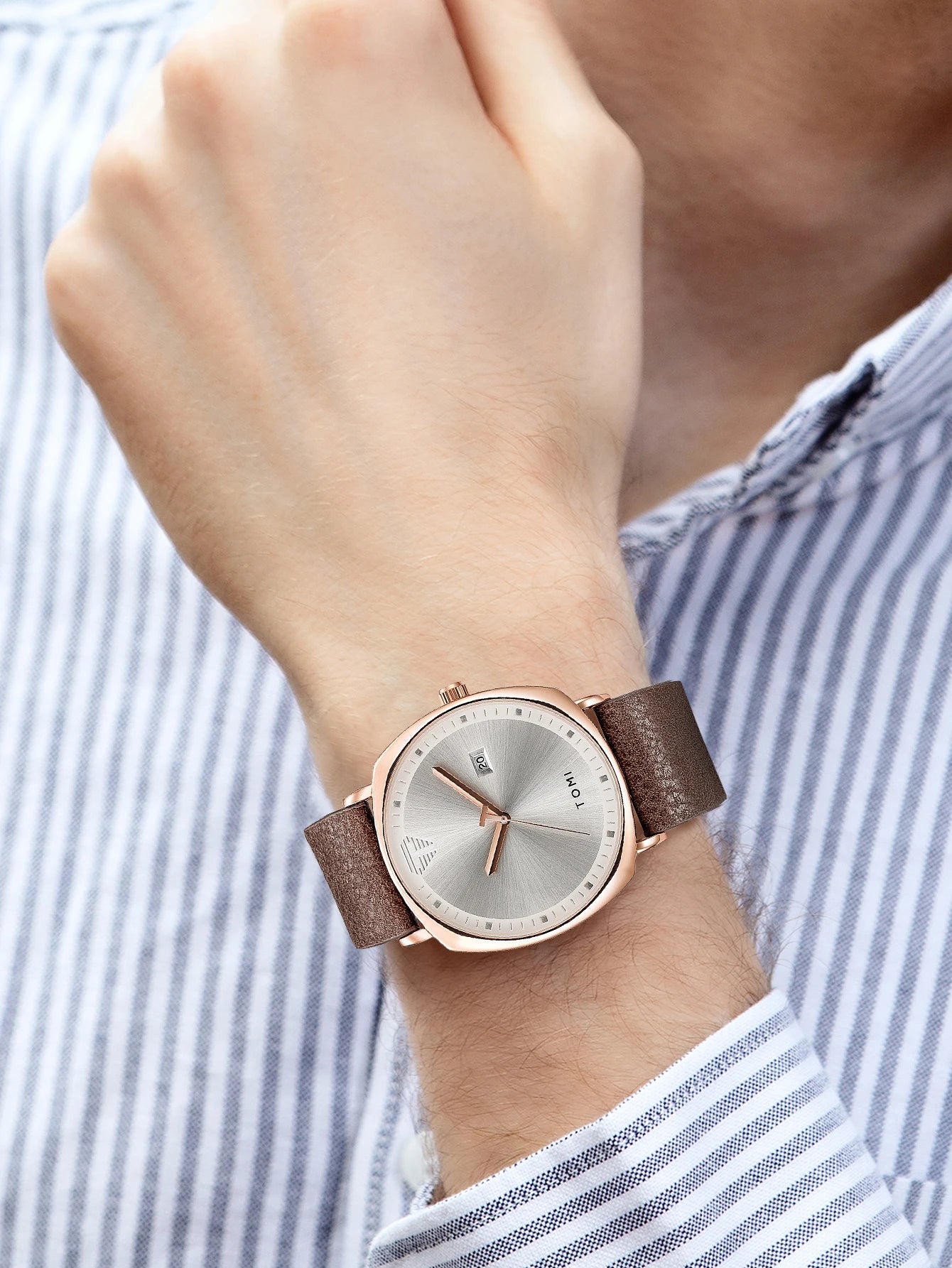 TOMI Men's Watch Minimalist Fashion Sports Watch Calendar Leather Casual Quartz Watch