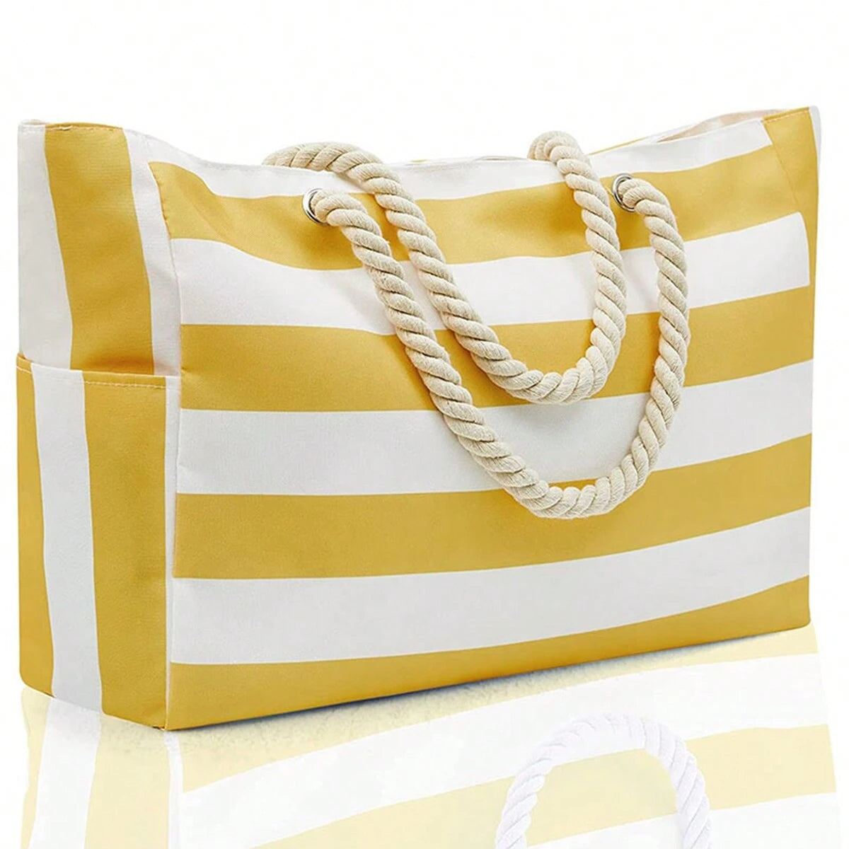 Striped Canvas Summer Beach Bag, Large Capacity Shopping Bag, Fashion Tote Bag For Travel,Ideal for Beach, Travel, & Camping