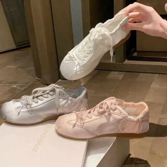 Comemore 2025 Neu Sommer Damen Ballet Stil Süß Mädchen Sport Board Schuhe Mode Satin Schleife Freizeit Flats Damen Komfortabel