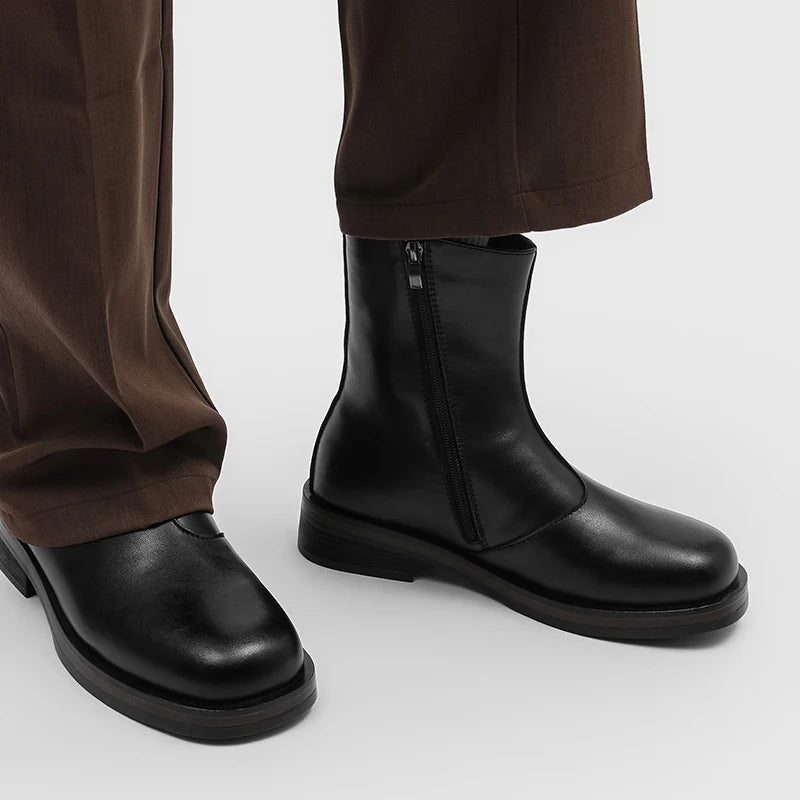 Ghete Chelsea din piele naturală YEISNDOOCN - Pantofi confortabili de zi cu zi, mărimea 42, cu toc plat