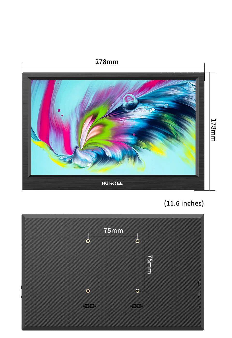 HGFRTEE 11,6 Zoll Portabler Monitor - Gaming- und Erweiterungsmonitor mit HDMI-Anschluss für Laptop, Switch, PS4 und Raspberry Pi