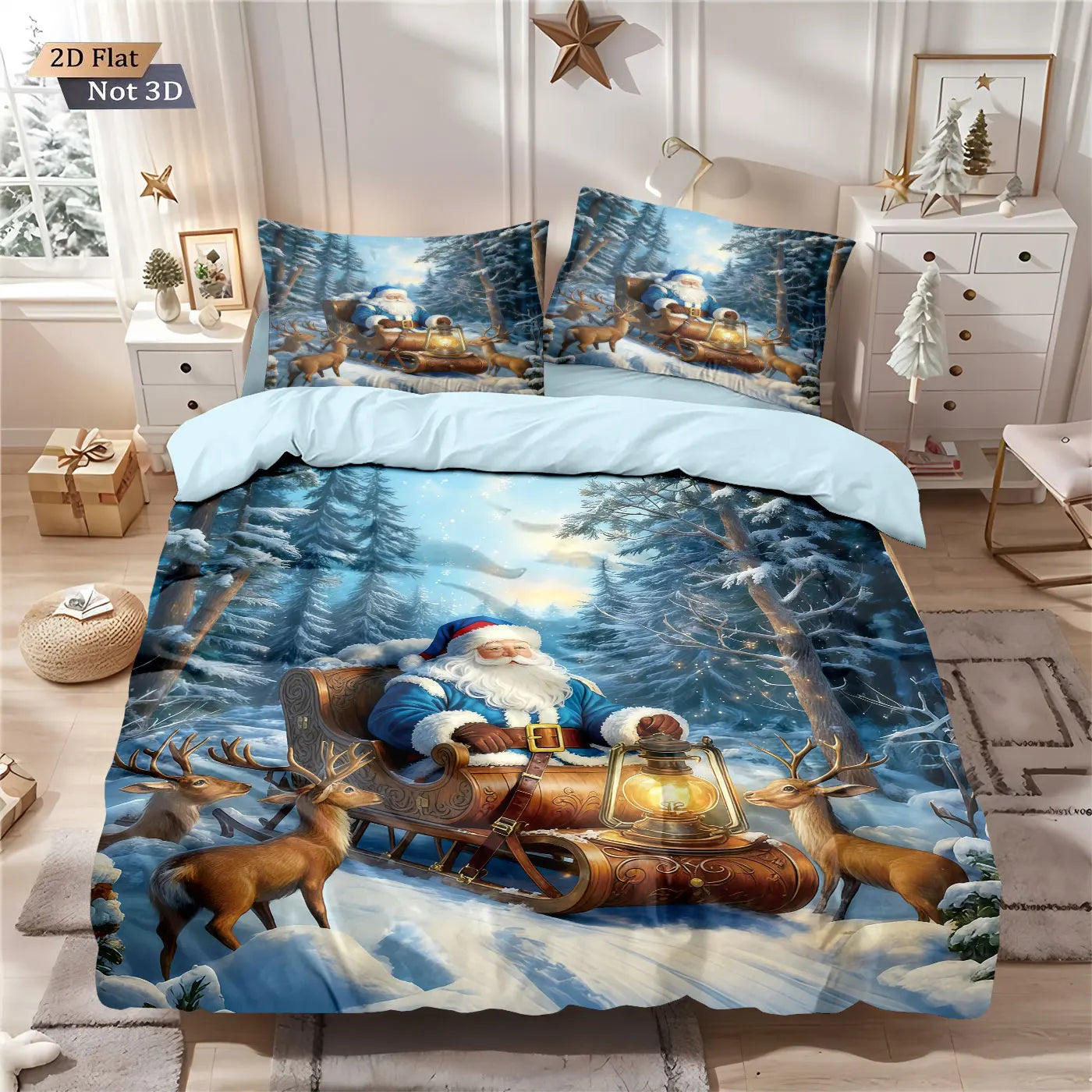 3pcs Merry Christmas, Santa Claus Printed Chipless Bedding Set, Multi Size Bedding Decoration, Comfortable and Machine Washable