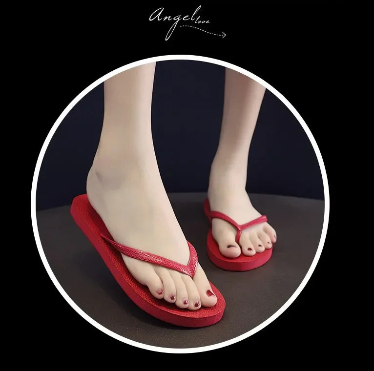 Women Summer Slippers Solid Beach Flip Flops Anti-slip Slipper Casual Shoes Home Shoes Women Simple Comfortable Beach Shoe