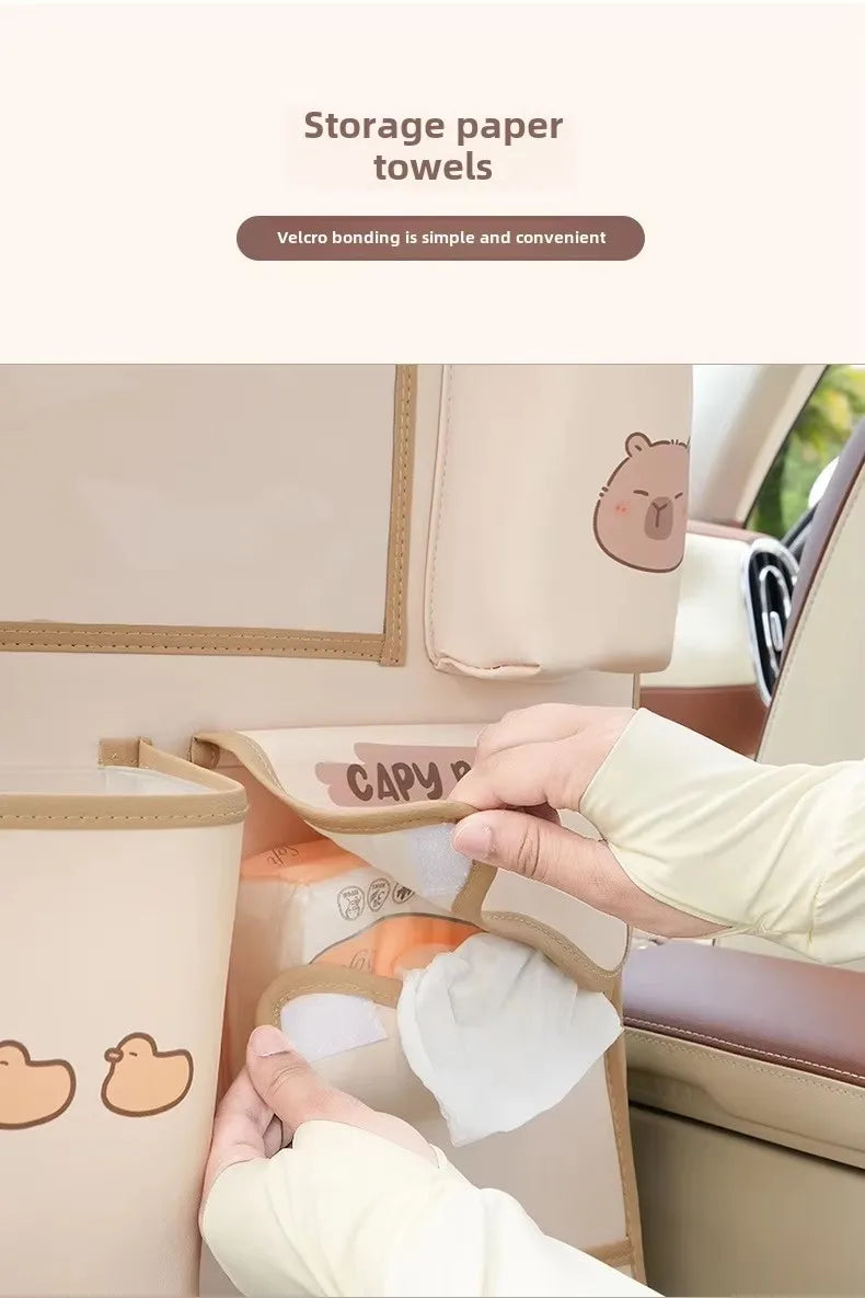 Car seat back storage bag Hanging bag Car seat back anti-kick mat multi-functional cute in-car storage bag
