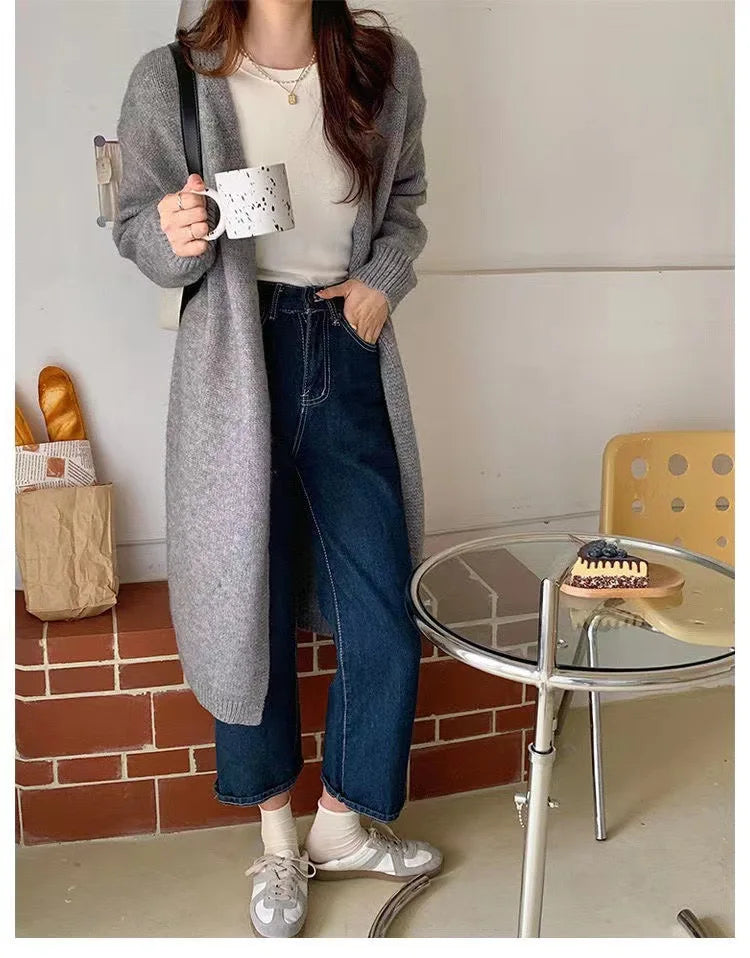 Mooclound PYTZX-b108 Lang Strickcardigan- Baumwolle Größe SL