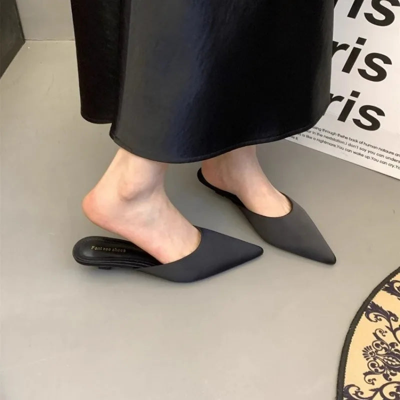 Women's Elegant Mules Woman Casual Slippers 2025 Ladies Low Heels Fashion Female Pointed Toe Shoes Women Candy Colors Footwear