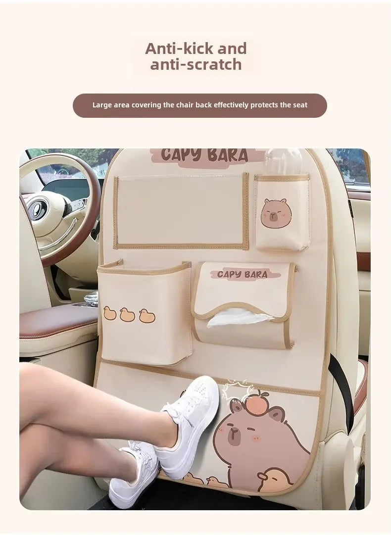 Car seat back storage bag Hanging bag Car seat back anti-kick mat multi-functional cute in-car storage bag
