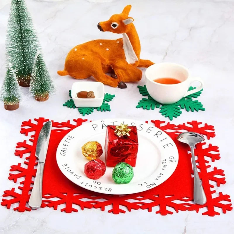 5-20PCS Christmas Snowflake Placemats and Table Runner Heat Resistant Dining Room Table Mats Holiday Party Tableware Decorations