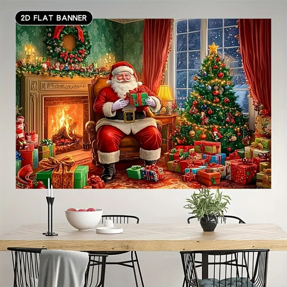 VIKAMA Christmas Tapestry Santa Claus Living Room Decorative Painting Banner Holiday Home & Office Wall Hanging