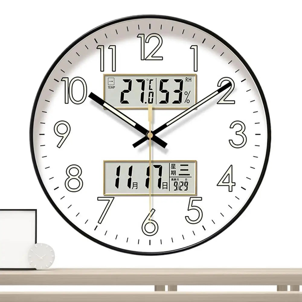 Modern Design Clock Silent Non Ticking Round Luminous Wall Clock with Calendar Large Digital Display Night Light Wall Clock