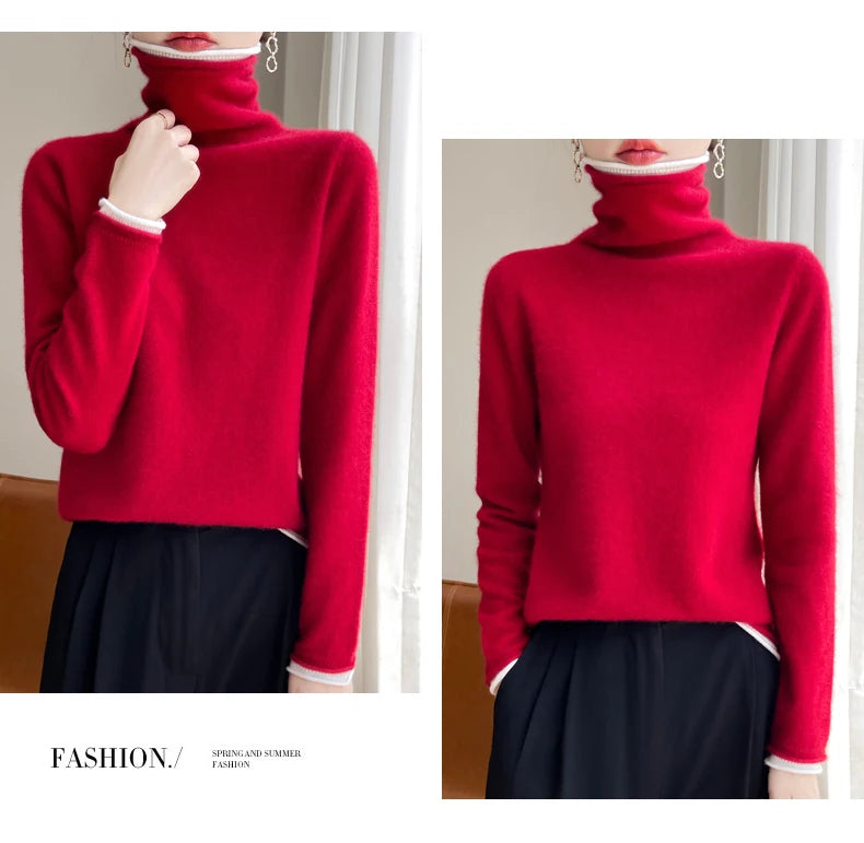 SHUANGYANROADCN Merino Rollpullover - Größe M, Merinowolle