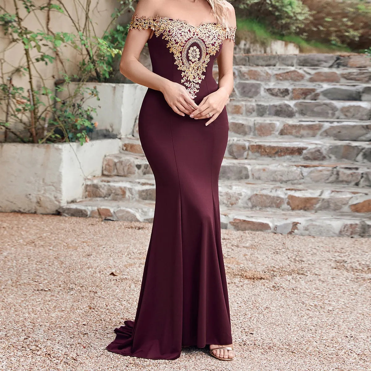 Women Mermaid Bridesmaid Dress For Wedding Party Long Lace Applique Off Shoulder Evening Prom Formal Gowns Floor Length Vestidos
