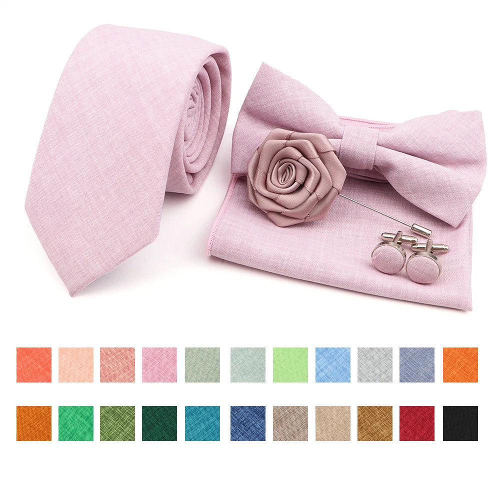 Neues Design 27-farbiger Männer-Accessories-Set: Klassische Baumwoll-Taschentuch, Manschettenknöpfe, Fliege für Hochzeit, Party, Geschenke