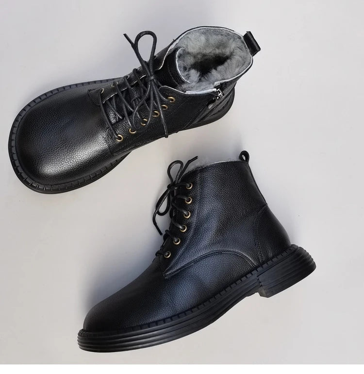 Ghete la gleznă Careaymade, piele naturală, variantă lată - mărime mare, înălțime toc 3-5 cm, căptușeală din lână