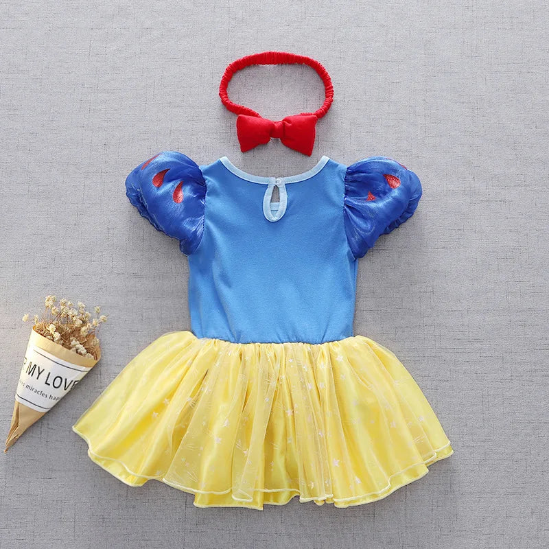 Baby Romper Infant Girl Tutu Dress Jumpsuit Headband Outfits Snow White Princess Clothes Cute Dress Halloween Party Costume