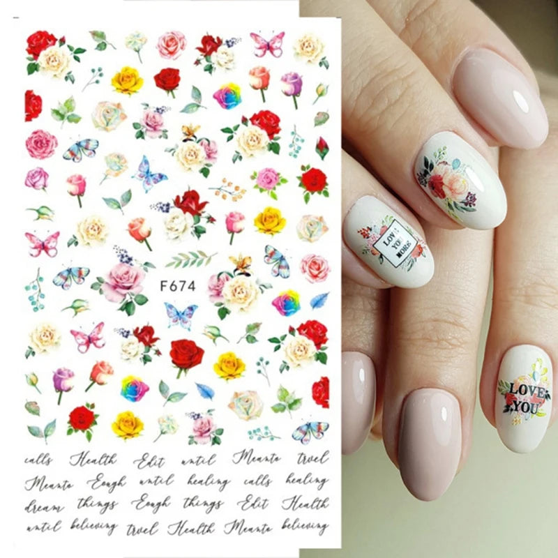 New Spring Fresh Flowers Butterfly 3D Nail Stickers Colorful Laser Butterflies Geometric Pattern Stickers Nail Decoration 1PCS