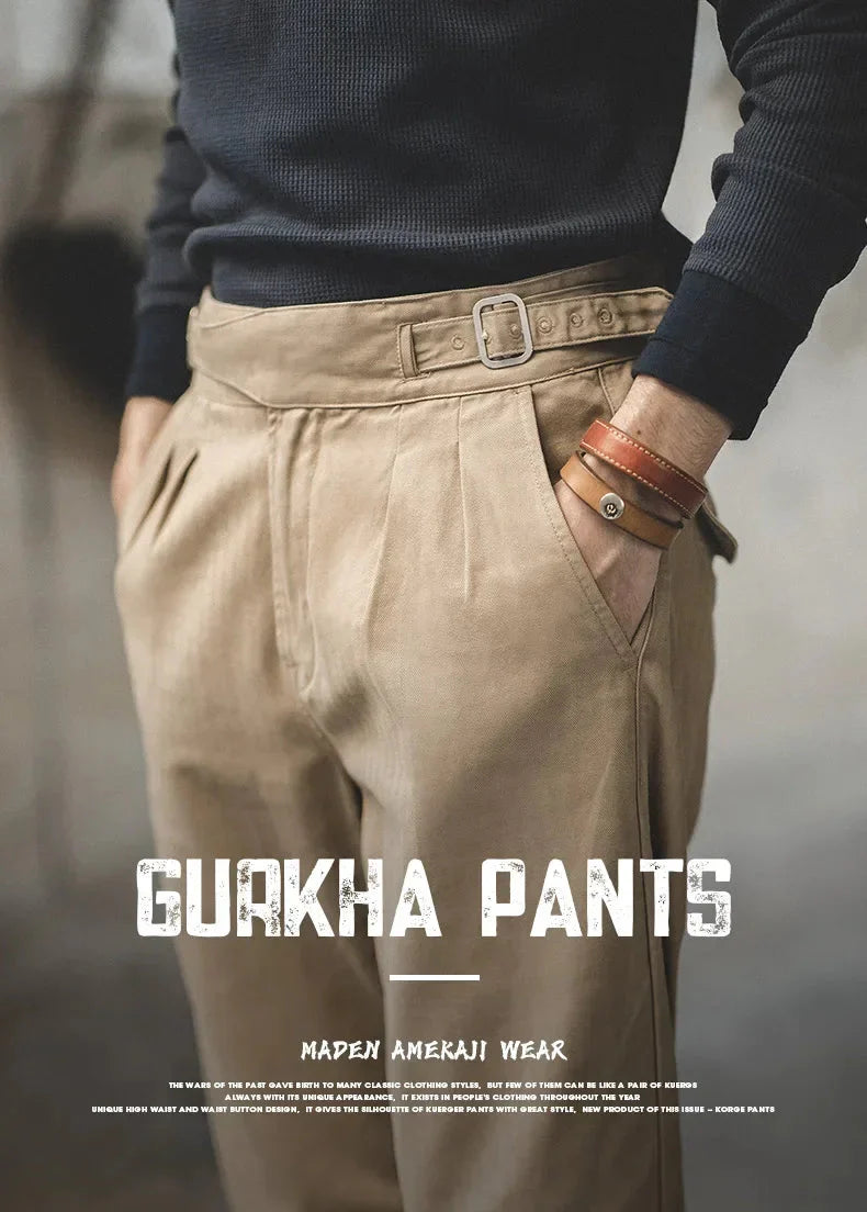 maden adjustable high waist khaki cargo pants vintage style for men