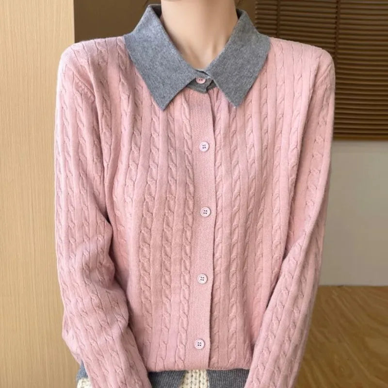 CN Fujian Zweiteiliger Strickcardigan - Größe L Polyester Knopf