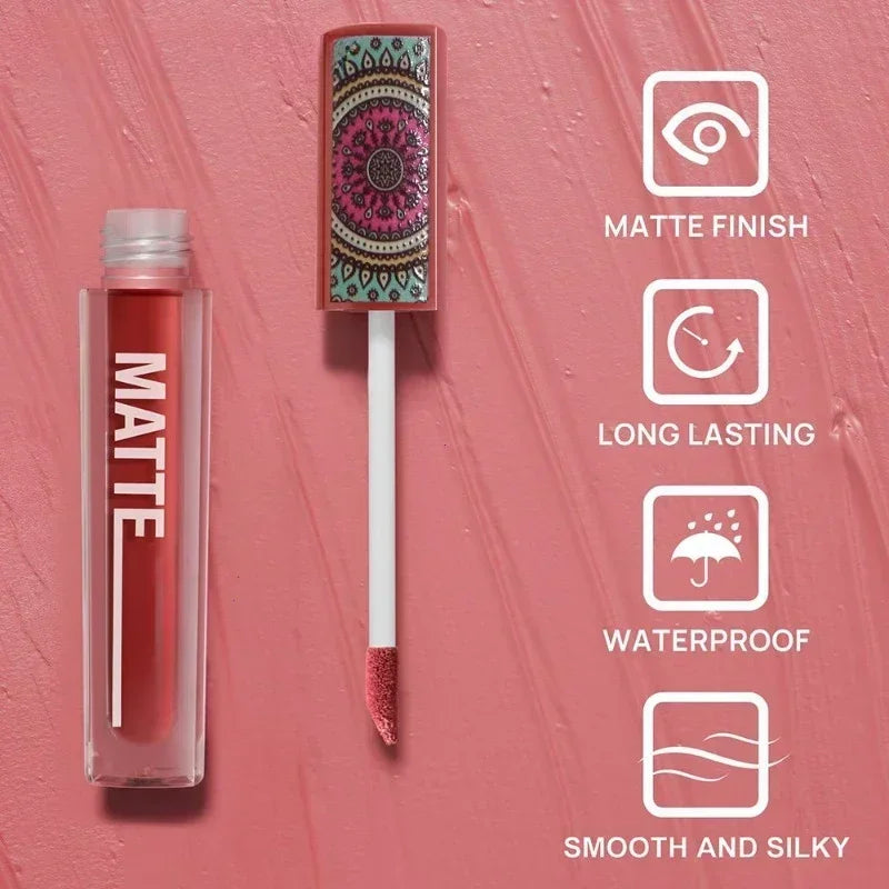 Waterproof Matte Nude Lip Gloss Brown Nude Pigment Dark Red Long Lasting Velvet Liquid Lipstick Women Makeup Lip Glaze 1pcs