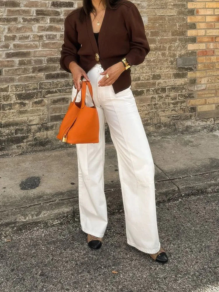 Luna Damen-Strickjacke V-Ausschnitt - Langarm, Knopf, M-L/XL