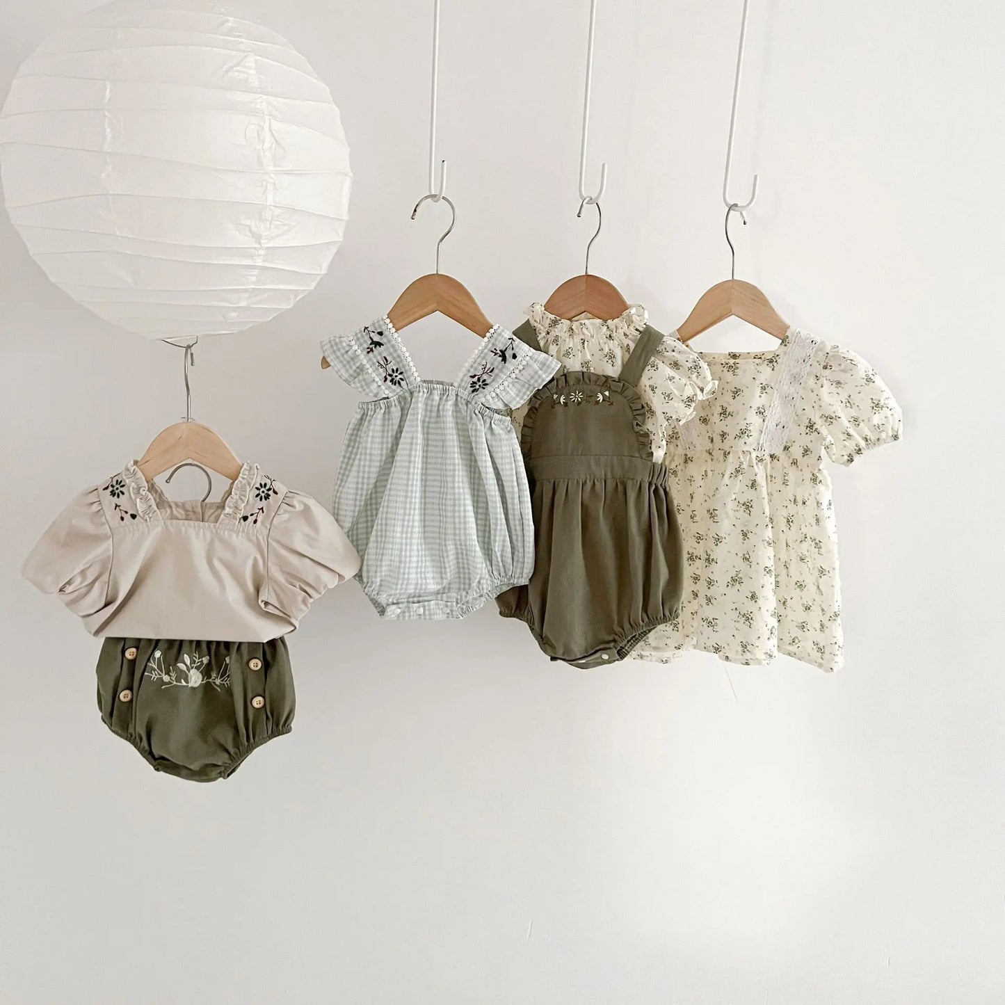 Infant Baby Girls Short Sleeve Green Printing Tops Shorts 2Pcs Clothing Sets Summer Baby Girls Children's Clothes Suit 0-3Yrs